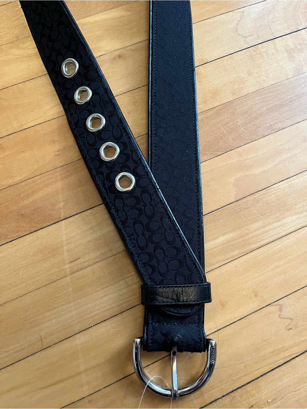 Coach Black Signature Canvas/leather Belt with Silver Buckle